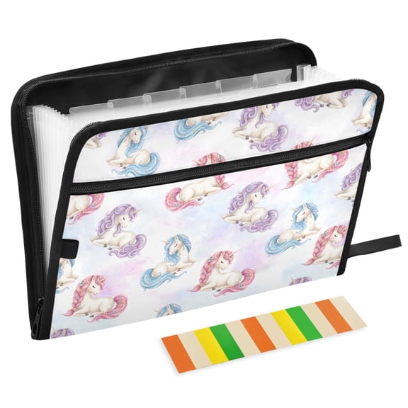 ALAZA Expanding File Folder 13 Pockets Accordion Document Organizer with Zipper A4 Letter Size, Unicorn in Rainbow