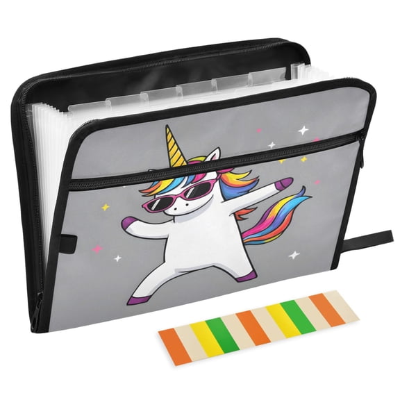 ALAZA Expanding File Folder 13 Pockets Accordion Document Organizer with Zipper A4 Letter Size, Unicorn-u5