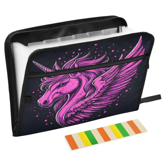 ALAZA Expanding File Folder 13 Pockets Accordion Document Organizer with Zipper A4 Letter Size, Unicorn