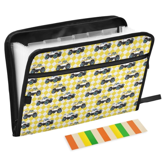 ALAZA Expanding File Folder 13 Pockets Accordion Document Organizer with Zipper A4 Letter Size, Vehicle Car Checkered