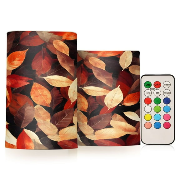 ALAZA Fall Autumn Leaves 2 PCs LED Flickering Flameless Candles with Remote Timer Battery Operated Candle