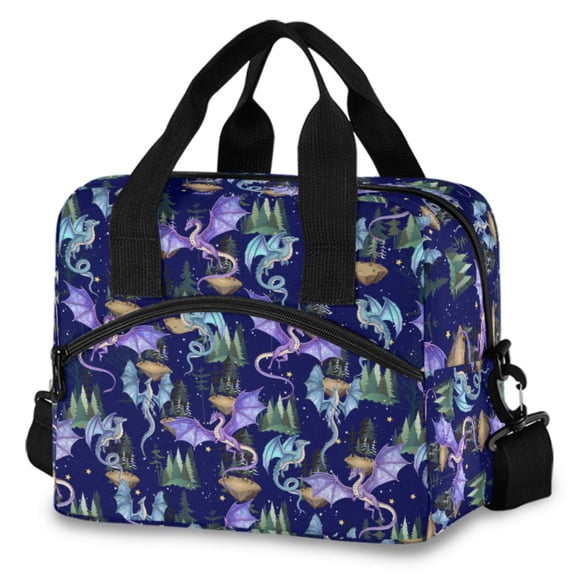 ALAZA Fantasy Dragons Insulated Lunch Box Large Reusable Cooler Bag with Shoulder Strap