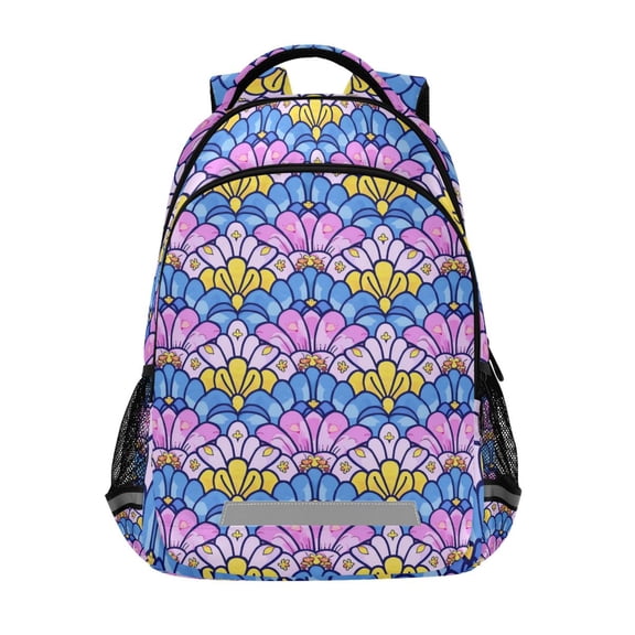 ALAZA Fantasy Mermaid Scale Floral Backpack Elementary School Bag Bookbag Travel Rucksack