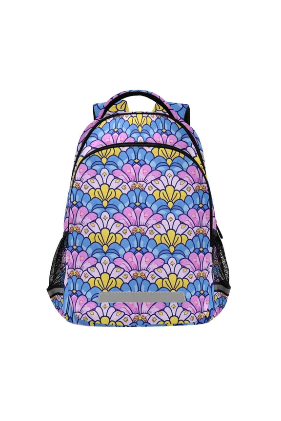 Fantasy Mermaid Scale Floral Backpack Elementary School Bag Bookbag Travel Rucksack
