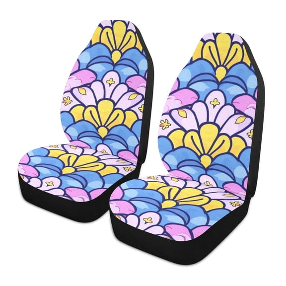 ALAZA Fantasy Mermaid Scale Floral Car Seat Covers 2 PCs Universal Auto Front Seats Interior Protector