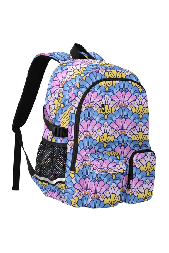 Fantasy Mermaid Scale Floral Print Student Backpack School Bookbag Large Laptop Daypack Travel Bag