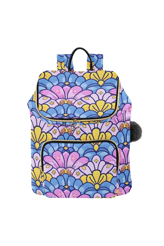 Fantasy Mermaid Scale Floral Travel Backpack Laptop Bag Large Capacity Daypack