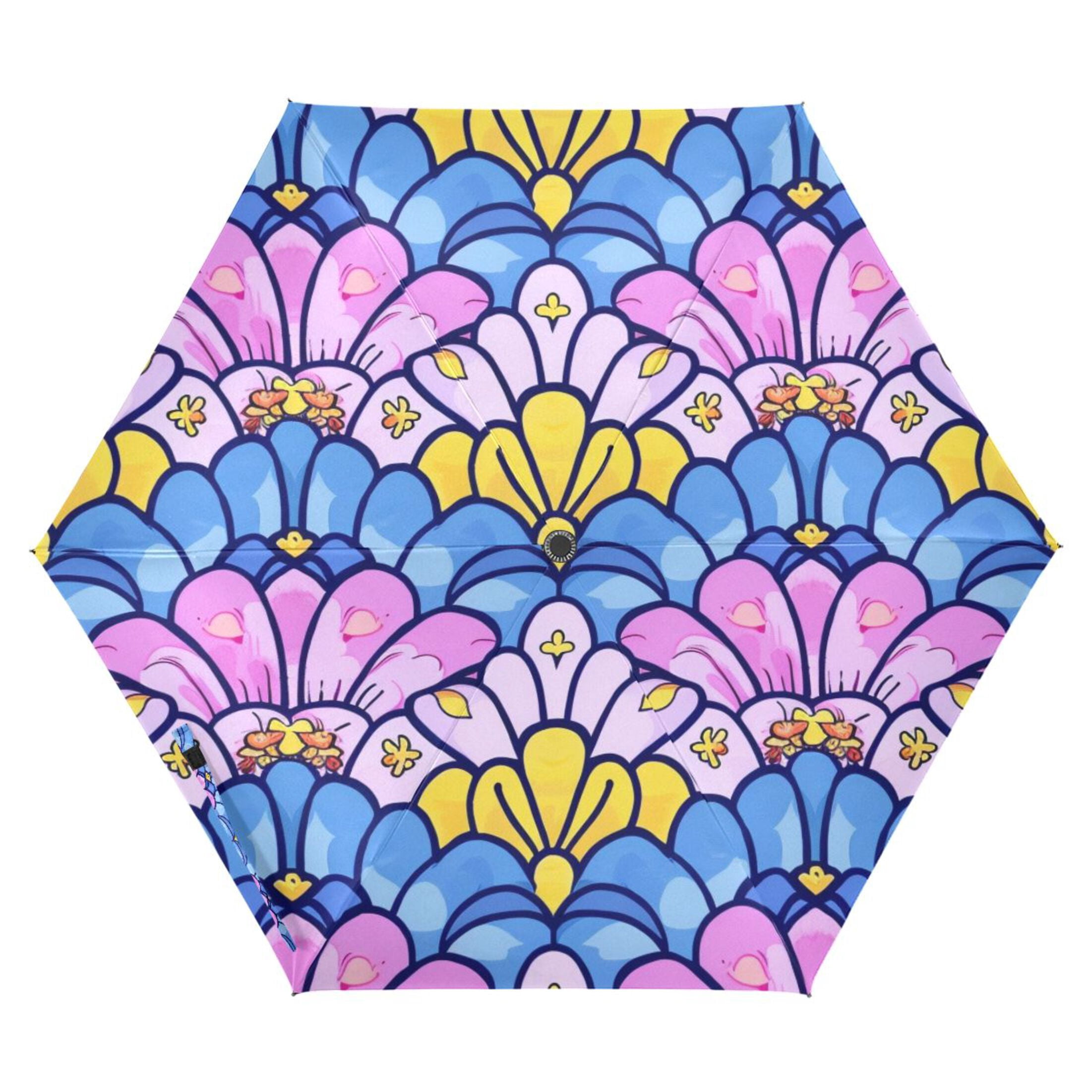 ALAZA Fantasy Mermaid Scale Floral UPF 50+ Compact Folding Umbrella for Rain Travel Umbrella Packable