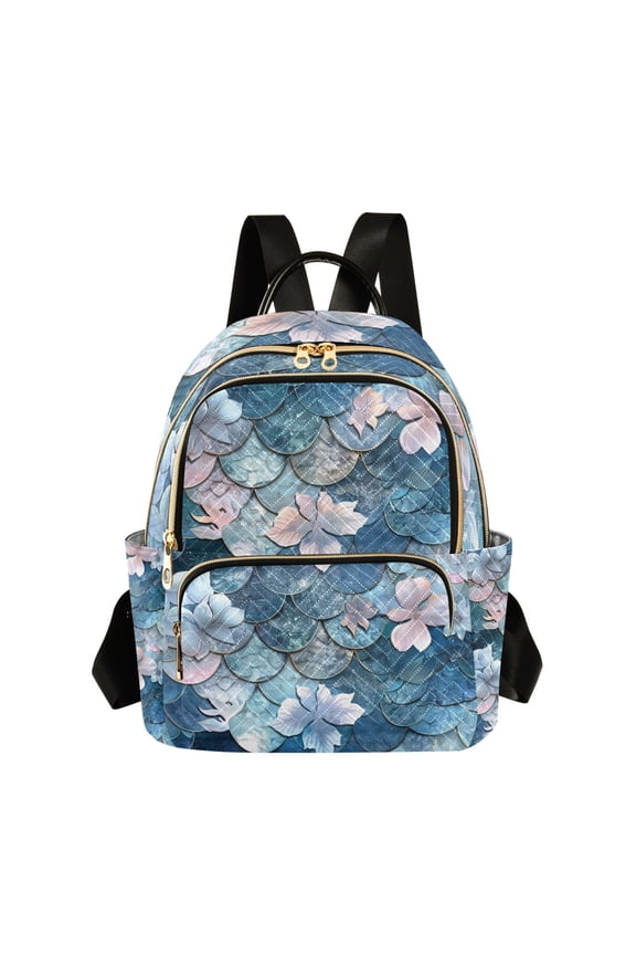 Fantasy Mermaid Scale Flower Womens Travel Laptop Backpack Large Daypack Ladies Shoulder Bags S