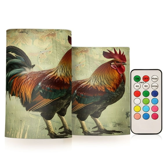 ALAZA Farmhouse Rooster 2 PCs LED Flickering Flameless Candles with Remote Timer Battery Operated Candle