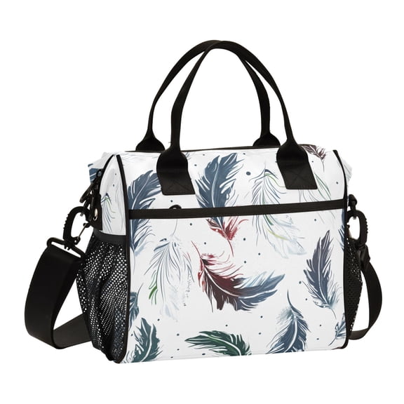 ALAZA Feathers Insulated Lunch Bag Reusable Tote Box Adjustable Shoulder Strap for Work Picnic