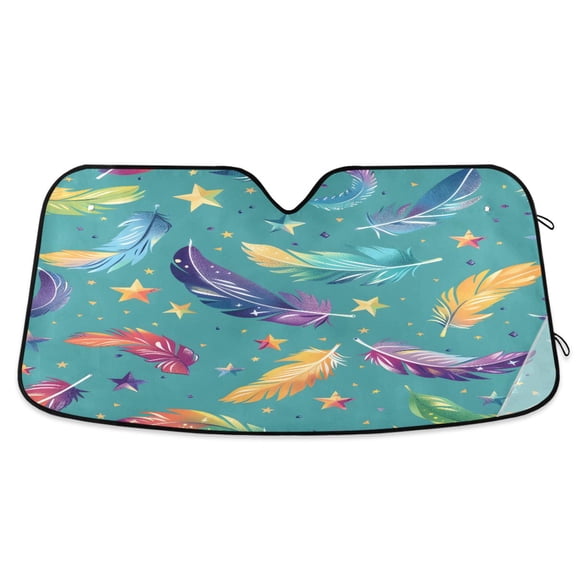 ALAZA Feathers Stars Windshield Sun Shade Car Foldable Sun Visor Block UV Rays Protector 53"x23.5"