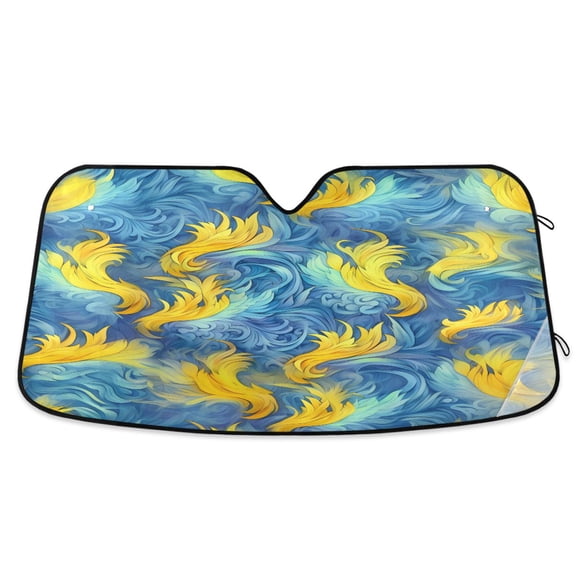 ALAZA Feathers Yellow and Blue Windshield Sun Shade Car Foldable Visor Block UV Rays Protector 57"x31.5"