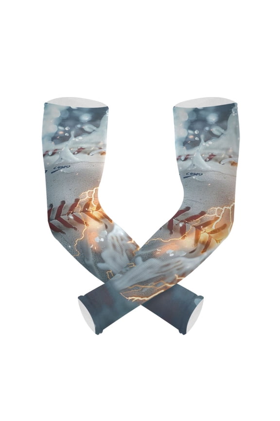 Fire Baseball Water UV Sun Protection Arm Sleeves UPF 50+ Compression Cooling Sleeve 1 Pair