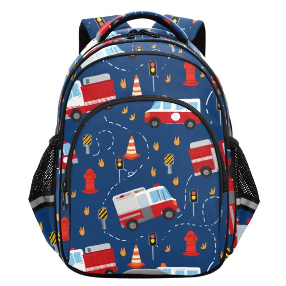 ALAZA Fire Trucks Cartoon School Backpack Elementary Bag Student Bookbag Travel Rucksack