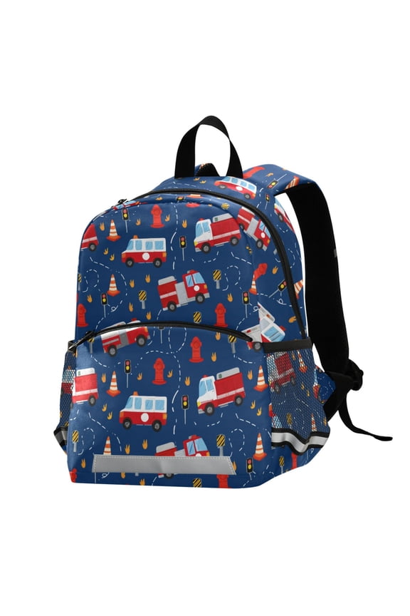 Fire Trucks Cartoon School Backpack Elementary Student Bookbag