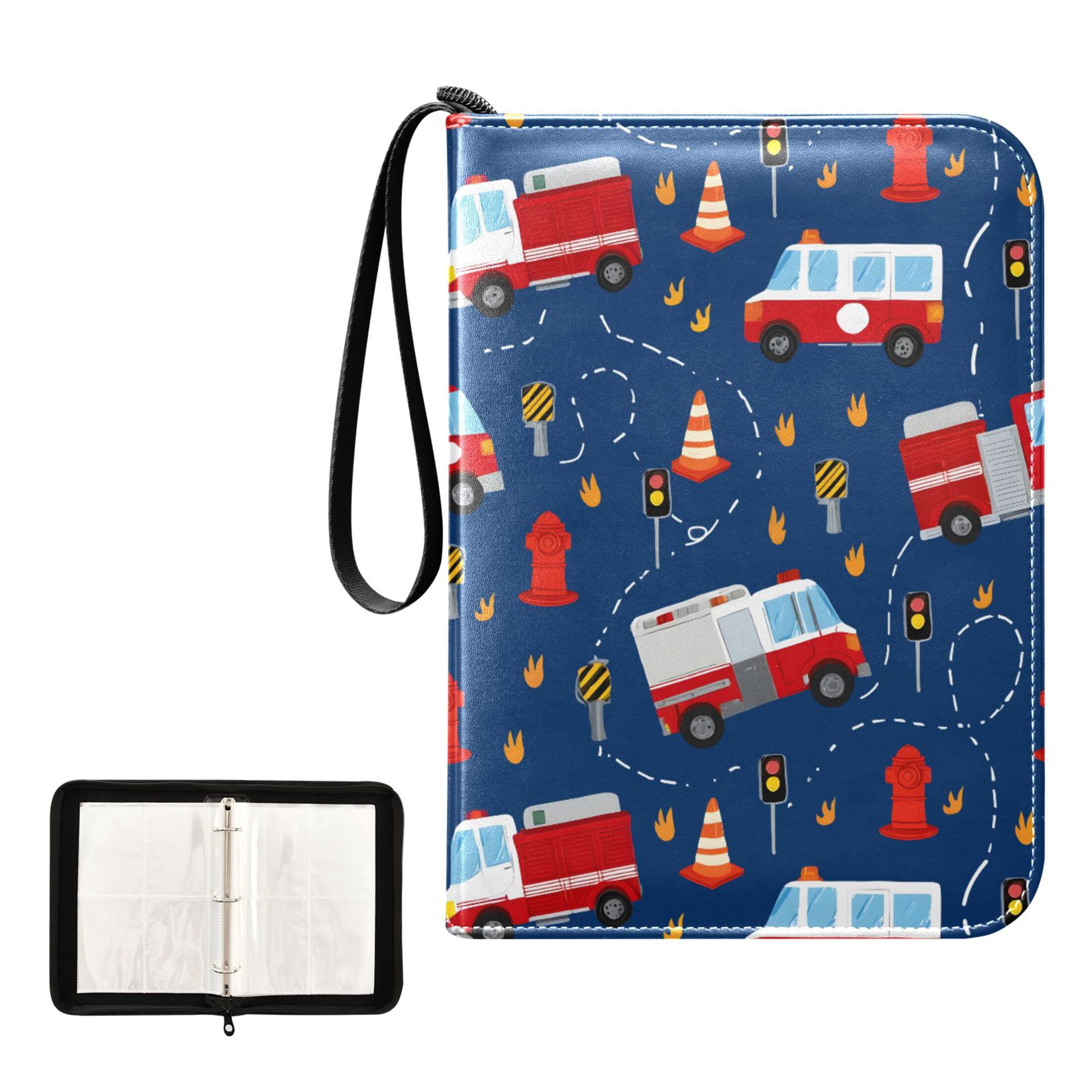 ALAZA Fire Trucks Cartoon Trading Card Binder 4 Pocket Cards Collection Album 400 Folder Holder