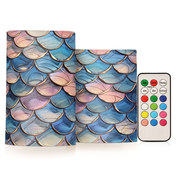 ALAZA Fish Scales 2 PCs LED Flickering Flameless Candles with Remote Timer Battery Operated Candle