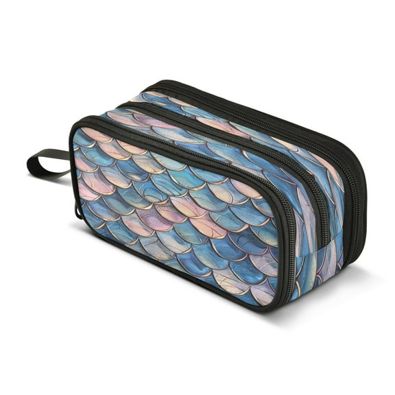 ALAZA Fish Scales Pencil Case Bag 3 Compartment Pen Pouch Large Storage Holder Box Organizer