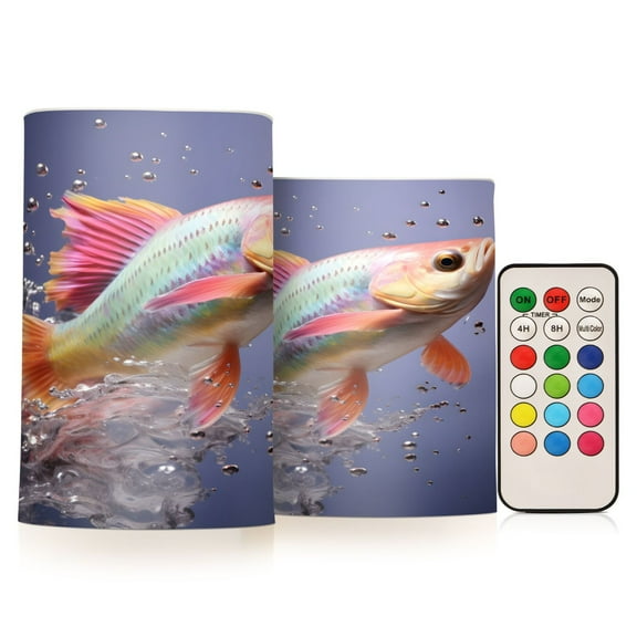 ALAZA Fish and Bubbles 2 PCs LED Flickering Flameless Candles with Remote Timer Battery Operated Candle