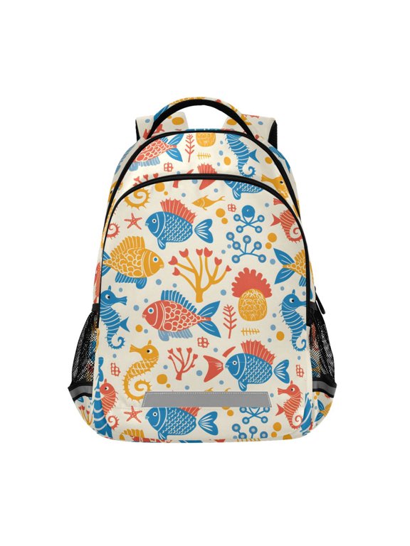 Fish and Seahorse Backpack Elementary School Bag Bookbag Travel Rucksack