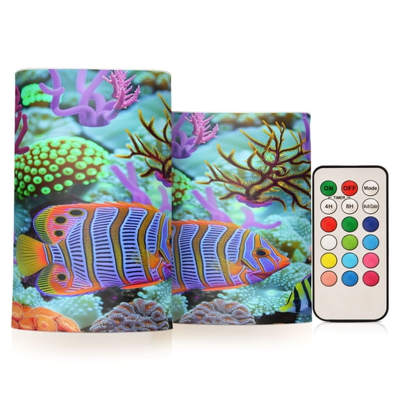 ALAZA Fish in Ocean Coral 2 PCs LED Flickering Flameless Candles with Remote Timer Battery Operated Candle