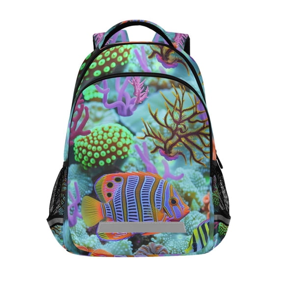 ALAZA Fish in Ocean Coral Backpack Elementary School Bag Bookbag Travel Rucksack