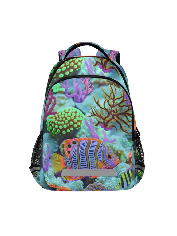 Fish in Ocean Coral Backpack Elementary School Bag Bookbag Travel Rucksack