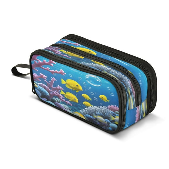 ALAZA Fish in Ocean Pencil Case Bag 3 Compartment Pen Pouch Large Storage Holder Box Organizer