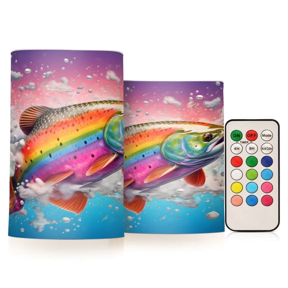 ALAZA Fish with Rainbow 2 PCs LED Flickering Flameless Candles with Remote Timer Battery Operated Candle