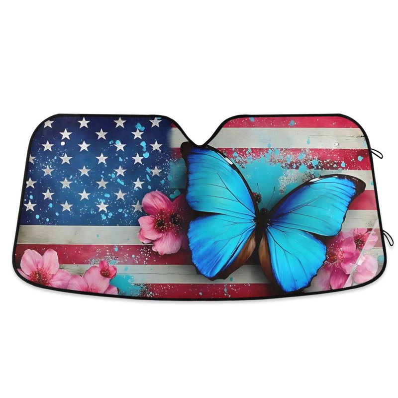 ALAZA Flag Butterfly Flower Pattern Car Windshield Sun Shade Foldable UV Ray Sunshade Visor Protector 55 x 27.6in