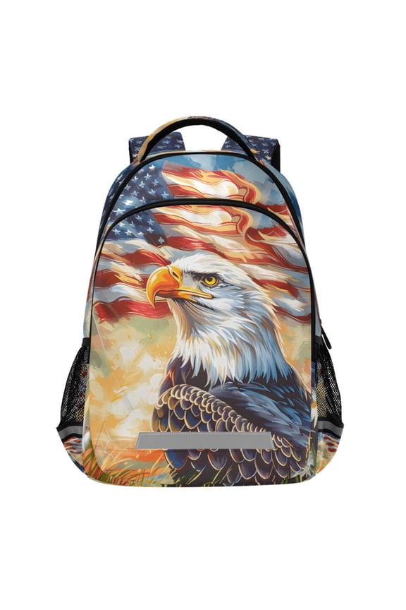 Flag Eagle Field Pattern Backpack Elementary School Bags Student Bookbag Travel Rucksack
