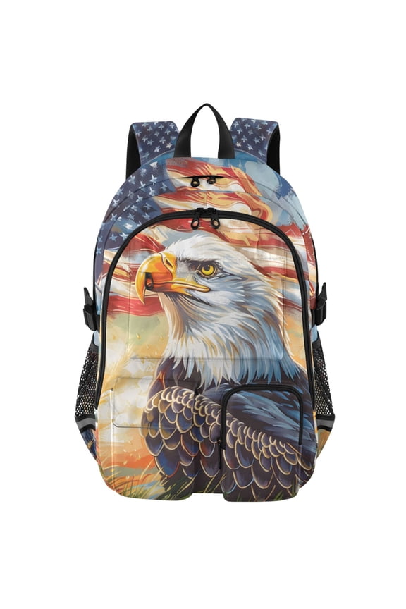 Flag Eagle Field Print Student Backpack School Bookbag Large Laptop Daypack Travel Bag