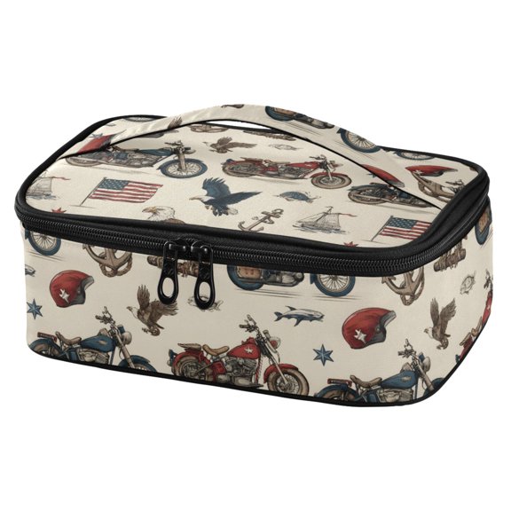 ALAZA Flag Eagle Motorcycles Anchors Lunch Box Insulated Cooler Tote Bag Reusable School Picnic Travel Office