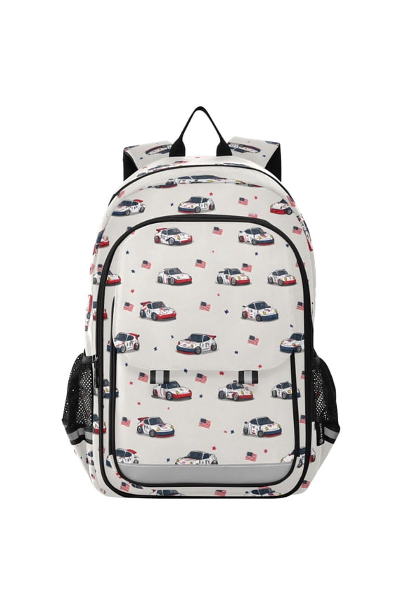 Flag Racing Car Laptop Backpack Purse Travel Bag Casual School Bookbag Rucksack for Women Men