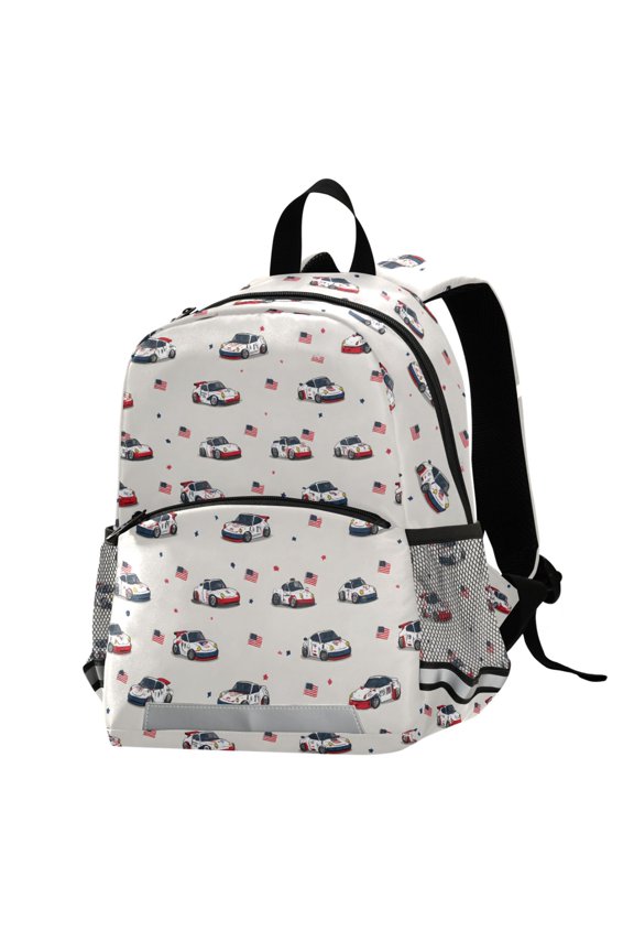 Flag Racing Car School Backpack Elementary Student Bookbag