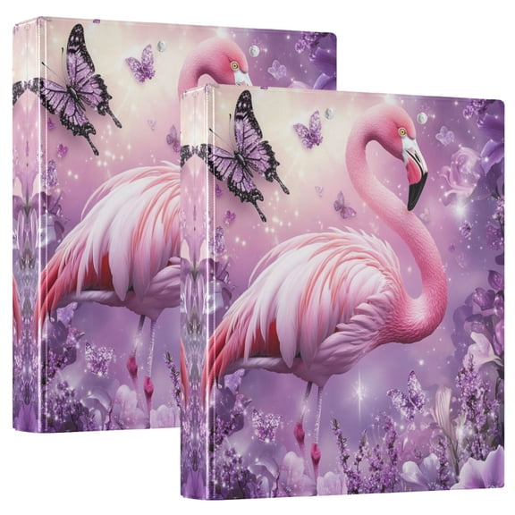 ALAZA Flamingo Butterfly Glitter Hardcover 3 Ring Binder 1.5" D-Rings with Interior Pockets Binders School 2 PCs