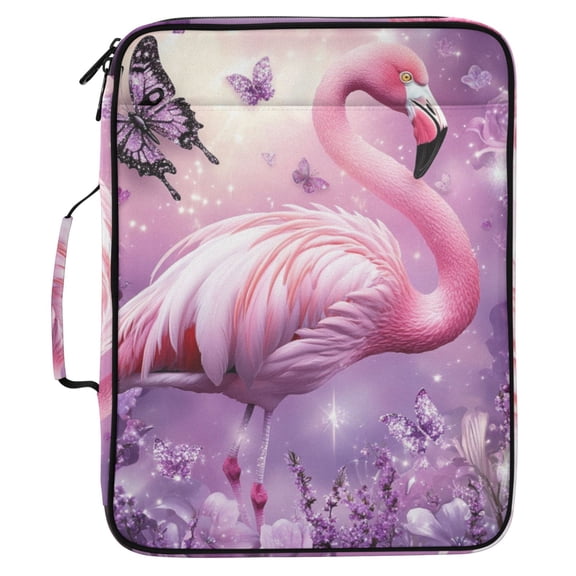 ALAZA Flamingo Butterfly Glitter Pattern Expanding Accordion File Folder 3 Ring Zipper Organizer Portable Document Binder Bag