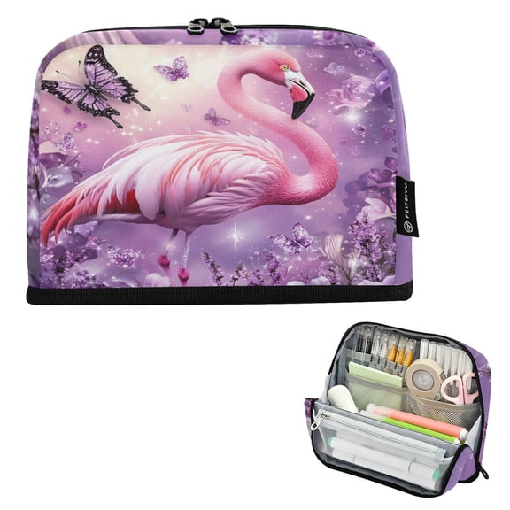 ALAZA Flamingo Butterfly Glitter Pencil Case Pen Pouch Bag Large Capacity Organizer