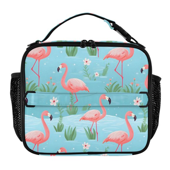 ALAZA Flamingo Floral Lunch Box Insulated Lunch Bag Cooler Tote with Shoulder Strap