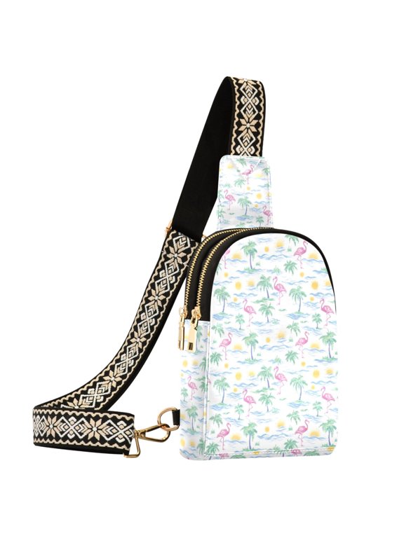 Flamingo Palm Tree Sun Sling Bag for Women Men Waterproof Crossbody Chest Bags