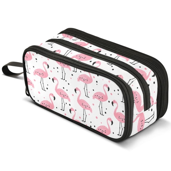ALAZA Flamingo Polka Dots Pencil Case Bag Large 3 Compartment Pen Pouch ...