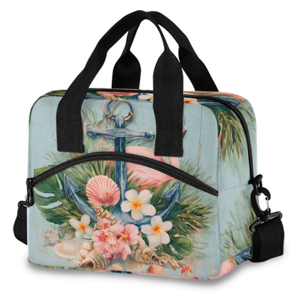 ALAZA Flamingo Tropical Anchor Insulated Lunch Box Large Reusable Cooler Bag with Shoulder Strap