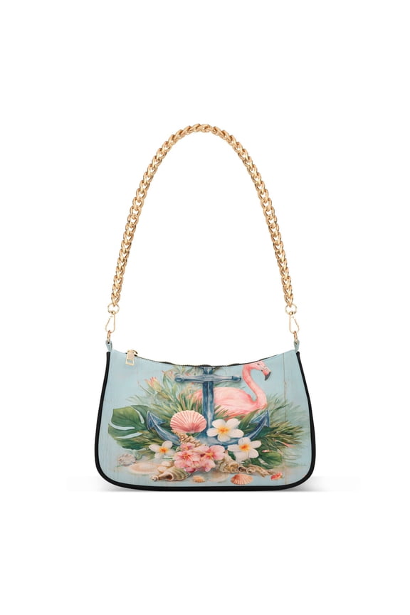 Flamingo Tropical Anchor Women's Chain Shoulder Bag Hobo Handbag Tote Crossbody Purse