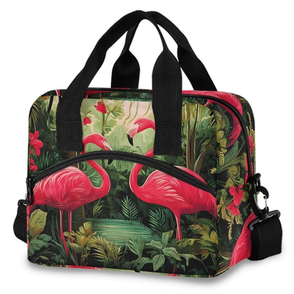 ALAZA Flamingo Tropical Rainforest Insulated Lunch Box Large Reusable Cooler Bag with Shoulder Strap
