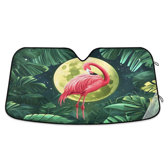 ALAZA Flamingo and Moon Windshield Sun Shade Car Foldable Sun Visor Block UV Rays Protector 53"x23.5"