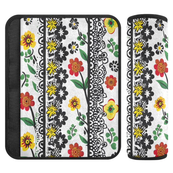 ALAZA Floral Bohomia Car Seat Belt Adjuster Neck Covers Shoulder Cushions Pads S