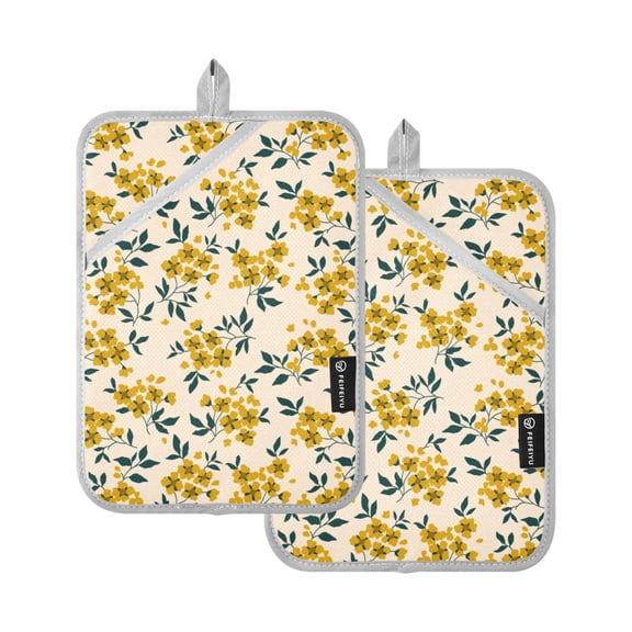ALAZA Floral Flowers Yellow Pot Holders Set of 2 Heat Resistant Kitchen Oven Mitts