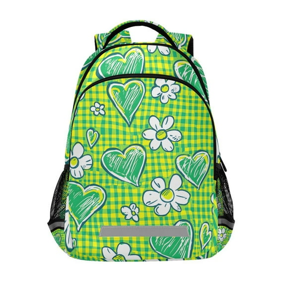 ALAZA Floral Heart Checkered Grid Backpack Elementary School Bag Bookbag Travel Rucksack