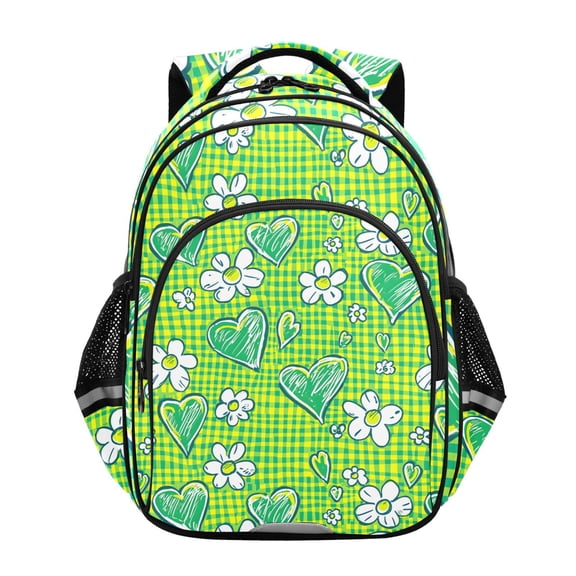 ALAZA Floral Heart Checkered Grid School Backpack Elementary Bag Bookbag Travel Rucksack